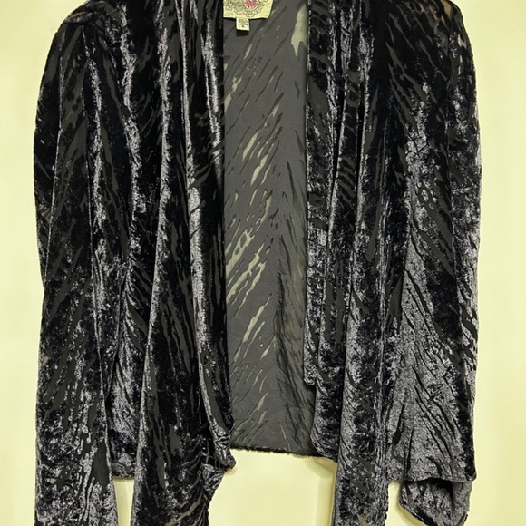 Ecote Velvet Burnout Black Purple women’s Cardigan Lrg Draped Open Front Zebra - Picture 5 of 14